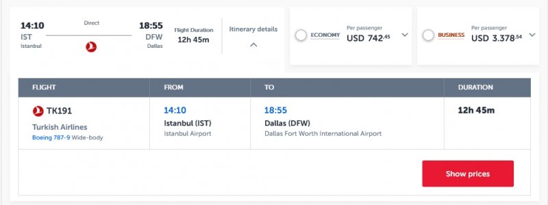 turkish airlines tk191 dallas