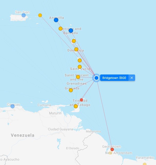 caribbean airlines dec 2025 routes barbados