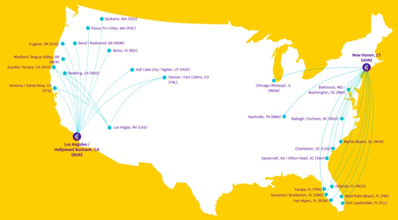 avelo route map march 2022
