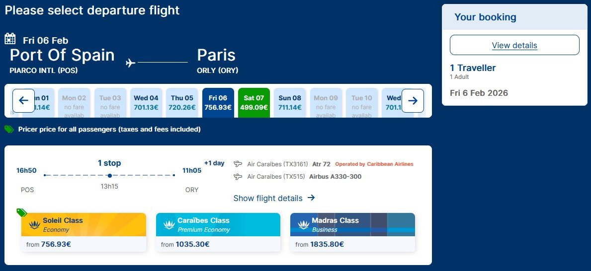 caribbean airlines air caraibes codeshare booking