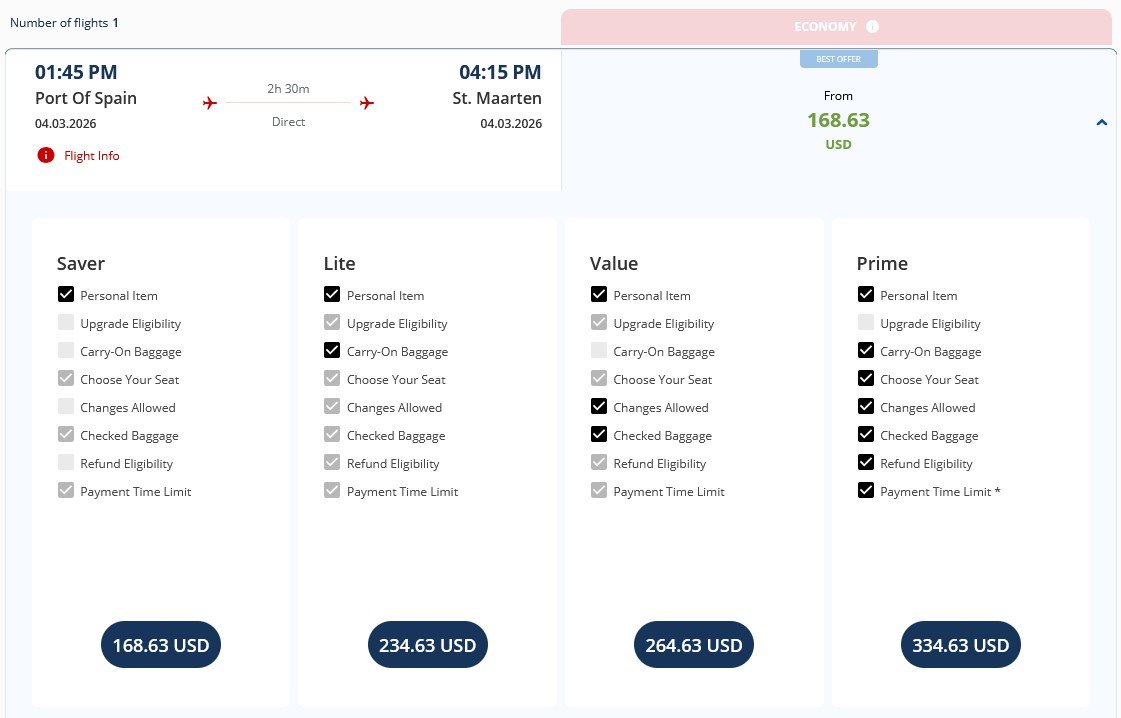 winair pricing