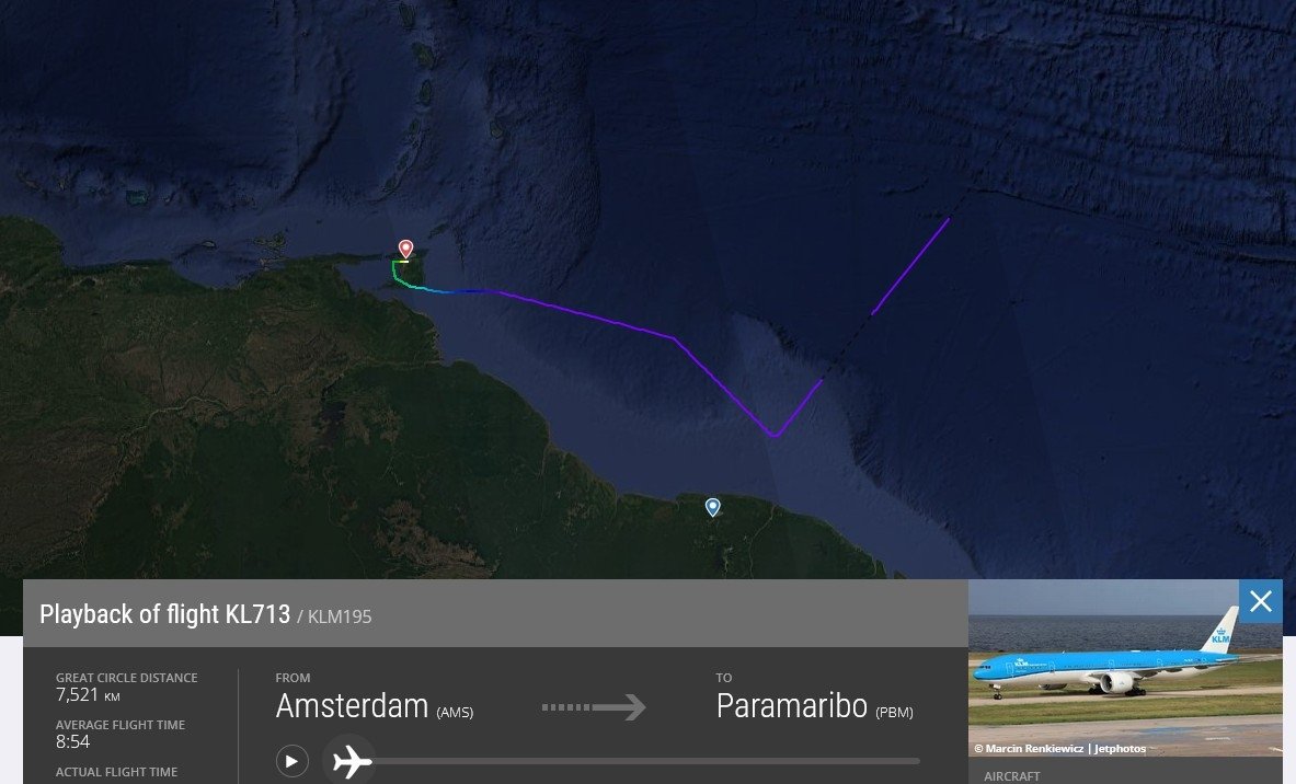 klm kl713 trinidad diversion