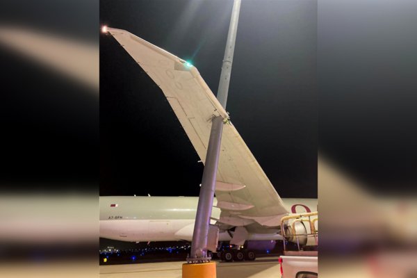 qatar cargo 777f A7 BFH wing damage